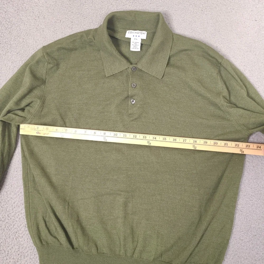 Covington Mens XL Merino Wool Blend Polo Sweater Green Made in Italy Long Sleeve